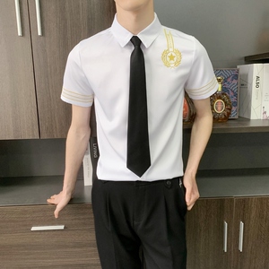 714-C681P40控59/2025短袖发型师空少衬衫修身工作服迎服少爷装图片