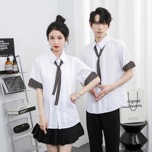 714-D641P45控69/2025夏季条纹拼接餐厅理发店奶茶店工作服衬衫图片