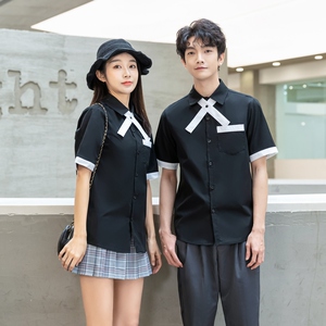714-C668P40/2025下情侣ktv餐厅短袖衬衫黑工作服衬衣（不褪色）图片