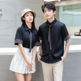 714-D641P45/2025夏季情侣装领带装饰条纹拼接短袖衬衫工作制服，男装T恤，星座714(原C313)