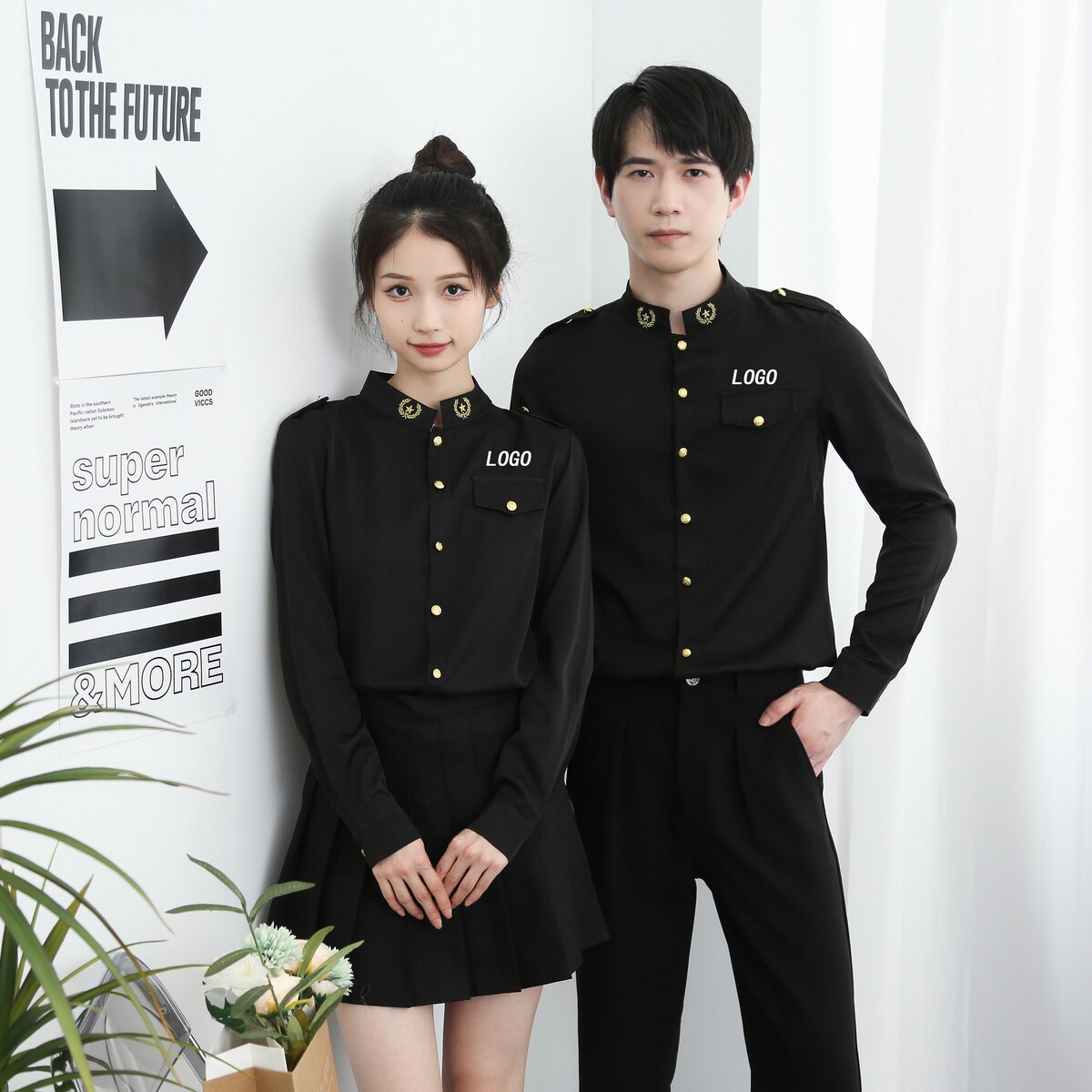 714-D610P45控65/2025春修身工作服衬衫空少制服酒吧发型师店服图片