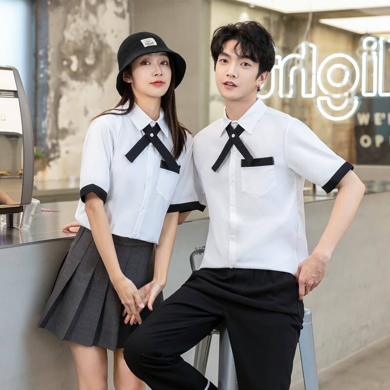 714-C668P40/2025夏情侣装中性短袖衬衫黑白工作服衬衣（不褪色,男装T恤,星座714(原C313)