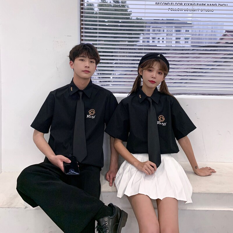 714-C661P40/2025夏情侣港风学院学生装短袖衬衫宽松工作服衬衫,男装T恤,星座714(原C313)