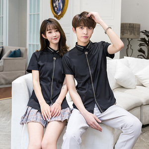 714-C560P40/2025情侣装休闲工作服衬衫小清新短袖衬衣学生S-5XL图片