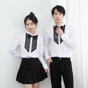 714-D605P45控65/2025春修身工作服衬衫亮片酒吧舞蹈迎宾制服图片