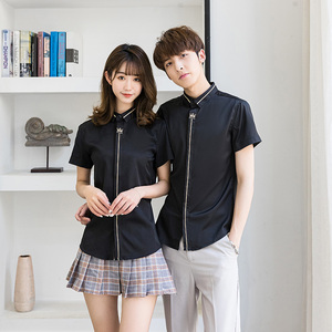 714-C560P40/2025情侣装男女休闲工作短袖衬衫潮流制服衬衣S-5XL图片