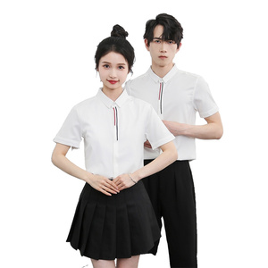 714-Y330P35控49/2025夏短袖衬衫奶茶西餐厅理发店logo定制工作服图片