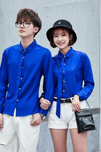 714-D18P45/情侣装2025春季长袖衬衫领带修身宝蓝衬衣夜店S-5XL图片
