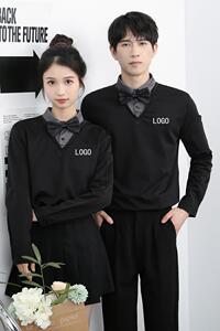 714-D3048P45控69/2025新款男女工作服假两件制服ktv酒吧餐厅制服图片