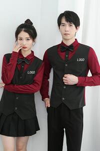714-H6007P55控79/2025春季男女马甲假两件酒吧ktv发型师工作服图片