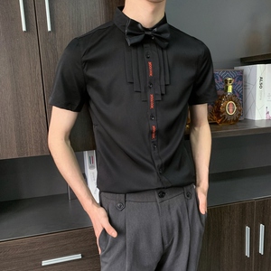 714-C631P40控59/2025夏短袖衬衫修身工作服迎宾礼服伴郎少爷装图片