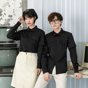 714-D612P45/2025情侣装韩版男士假两件工作服衬衫潮流衬衣S-5XL图片