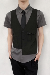 714-H6003P55控69/2025夏发型师ktv酒吧衬衫修身假两件工作制服图片