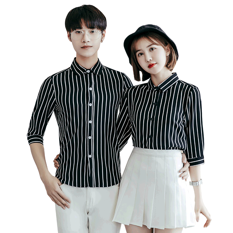 Y5002/2025情侣衬衫男女衬衣条纹修身工作服衬衣七分袖S-5XLP50,男装衬衫,星座714(原C313)