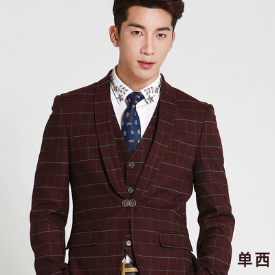 商务单上衣枣红色韩版英伦西服