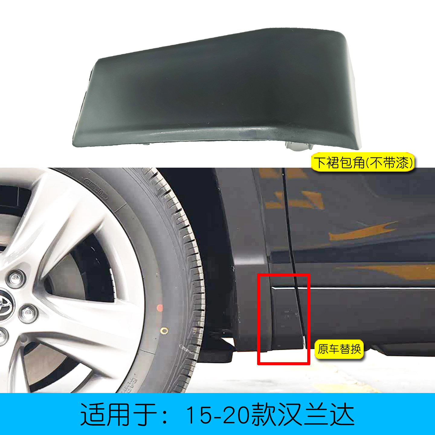 适用于15-22款汉兰达侧裙前包角叶子板下饰板前车门下饰板装饰盖