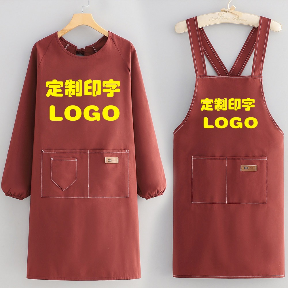 帆布罩衣定制logo印字时尚围裙新款棉布防污印花耐磨男工作服背带