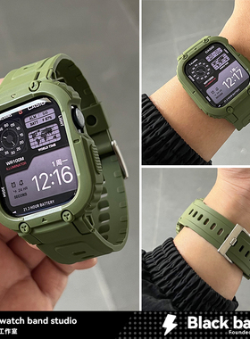 适用苹果手表ultra3卡西橡胶applewatch表带s8一体壳s9男s7iwatch