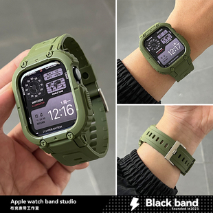 适用苹果手表ultra3卡西橡胶applewatch表带s8一体壳s9男s7iwatch