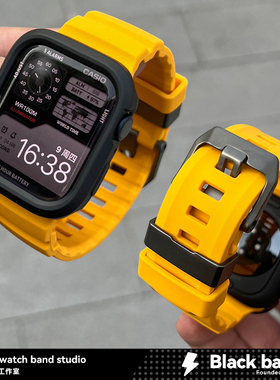 适用于s11苹果S8手表ultra3金属环扣S10橡胶s7表带s9壳iwatch/SE2