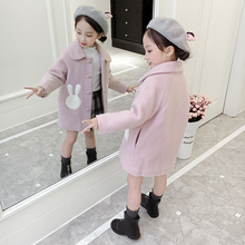 女童呢子外套2018秋冬新款 欧美休闲百搭毛呢大衣卡通口袋可爱童装
