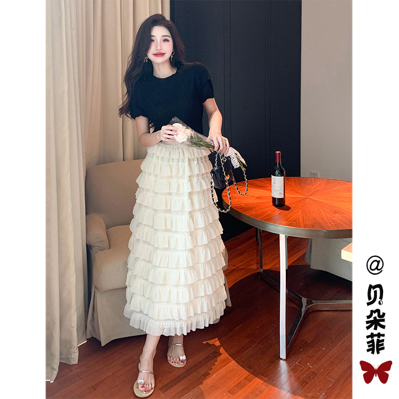 极速网纱半身裙女夏中长款蓬蓬蛋糕裙202K4新款小个子高腰a字纱裙