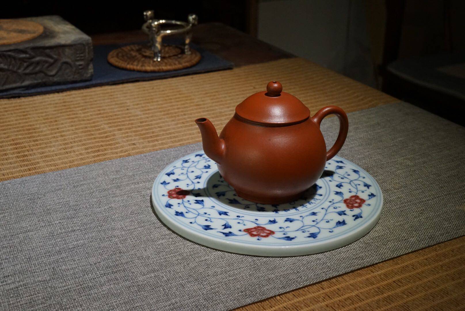【屹风堂】青如堂 全手工 青花釉里红 仿明 缠枝莲 壶垫 壶承瓷板