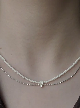 白松石双层项链小众简约手工锁骨