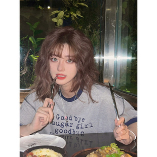 美式复古字母印花短袖T恤女夏季新款设计感宽松大版显瘦百搭上衣