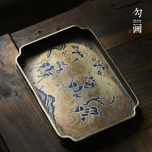 勾画宋式仿古做旧漆绘壶承纯手工