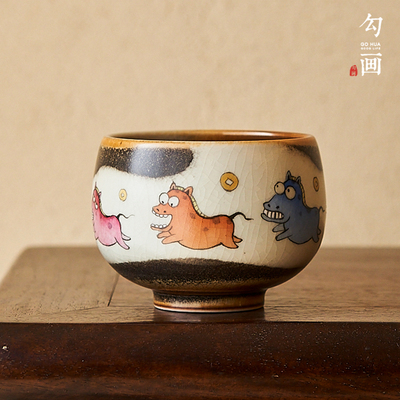 【六骏图】创意趣味景德镇陶瓷手绘生肖马茶杯喝功夫茶开片主人杯