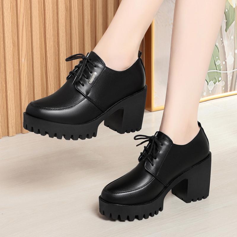 苏二十七真皮单鞋春秋粗跟系带