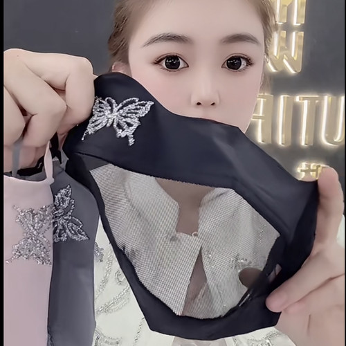 2026新款闪钻蝴蝶冰丝网高护眼角防晒口罩女款加大版UPF50高颜值