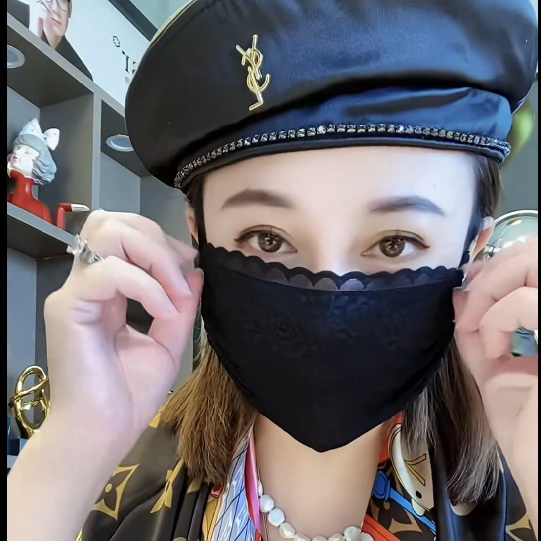 两层蕾丝网纱花边弹力防晒口罩亲肤透气可水洗