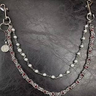 CGYYDS 24ss 青春版 时尚先锋简约双层夹珠镶嵌宝石包链手工裤链