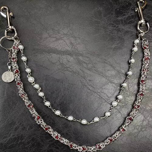 CGYYDS 24ss 青春版 时尚先锋简约双层夹珠镶嵌宝石包链手工裤链