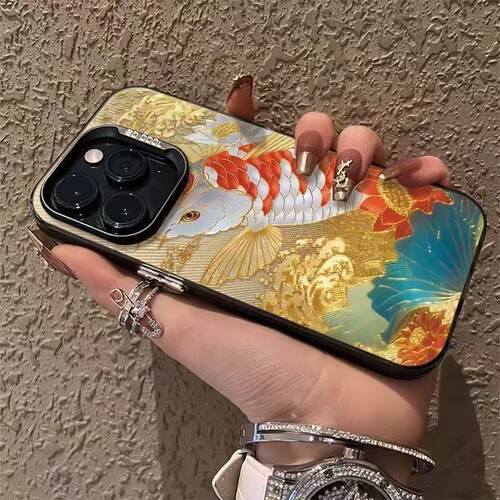 荷花锦鲤彩银手机壳适配iPhone16