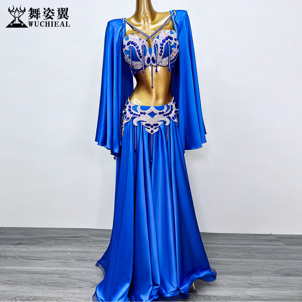 舞姿翼宝蓝缎面肚皮舞演出套装