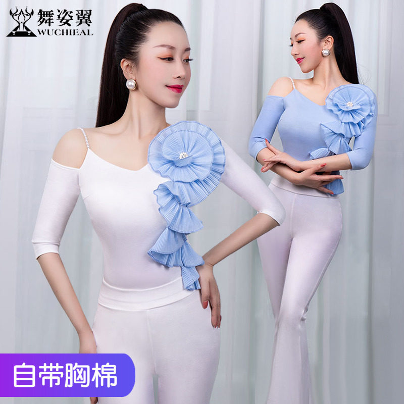 舞姿翼修身中袖立体花带胸棉上衣