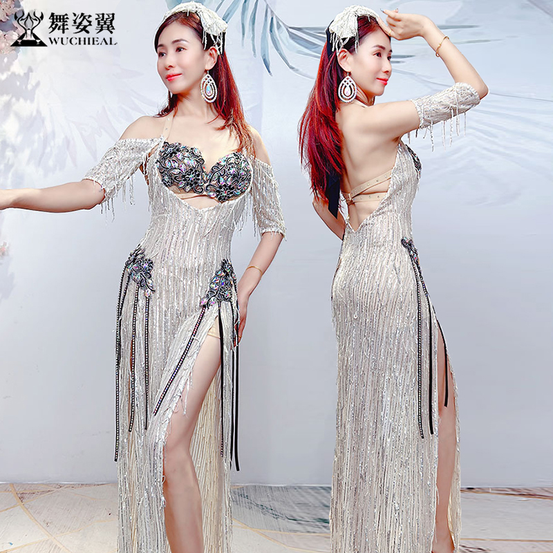 舞姿翼表演服烫钻文胸baladi袍子
