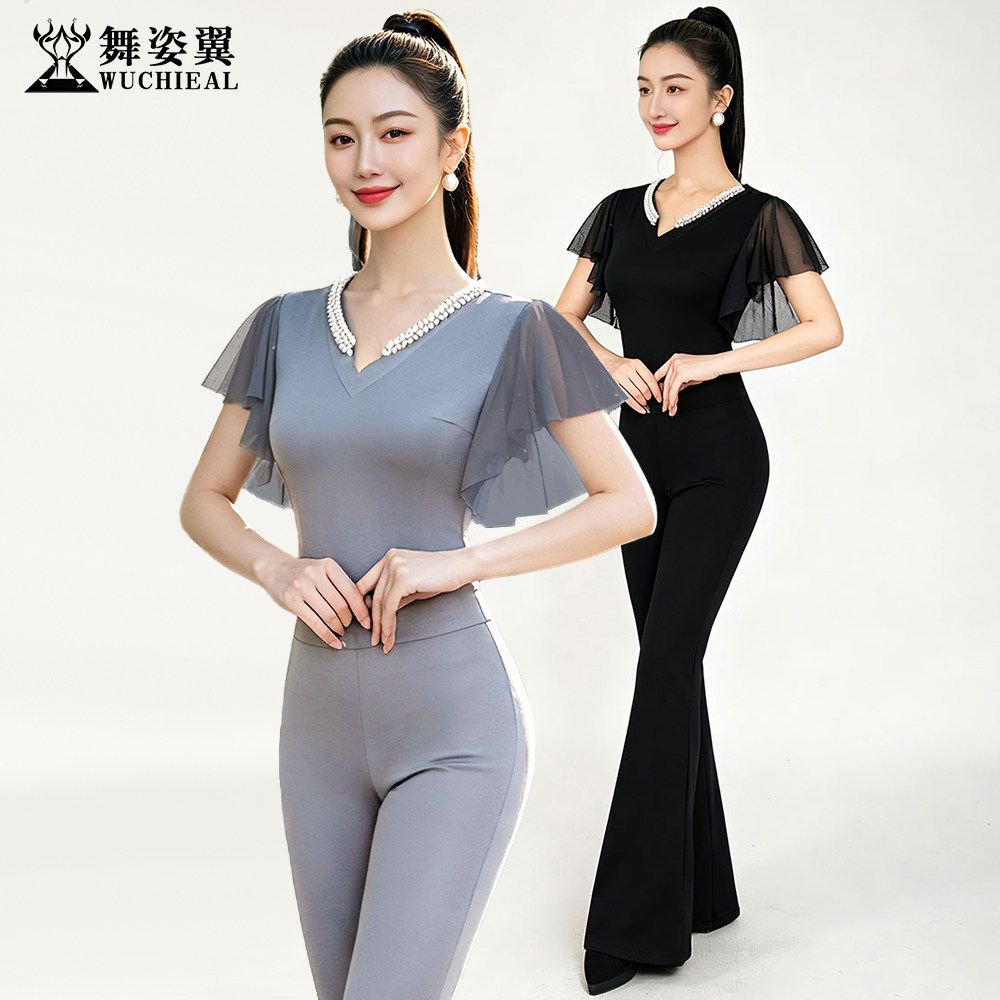舞姿翼灰色形体训练服弹力棉套装