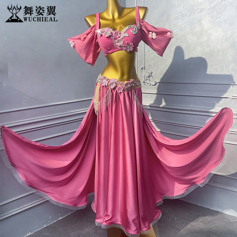舞姿翼肚皮舞表演服真丝缎套装