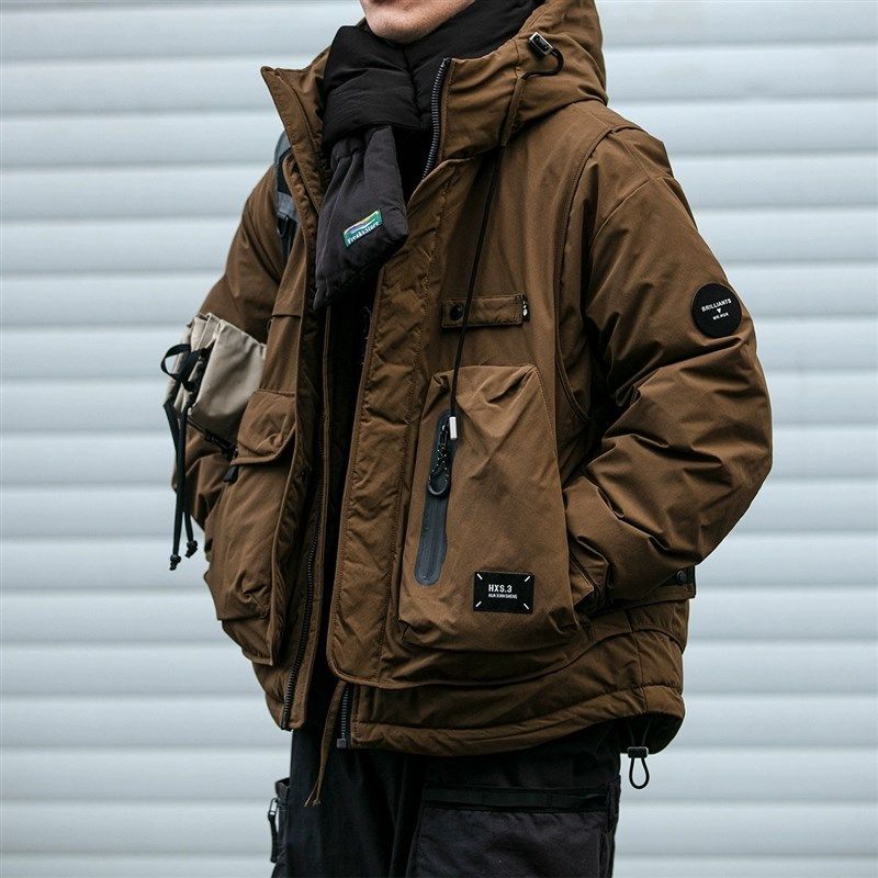 美式连帽多口袋羽绒服