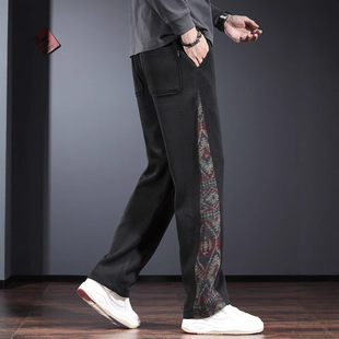 潮牌休闲裤男宽松直筒阔腿卫裤2024年秋冬季迷彩加绒痞帅炸街裤子