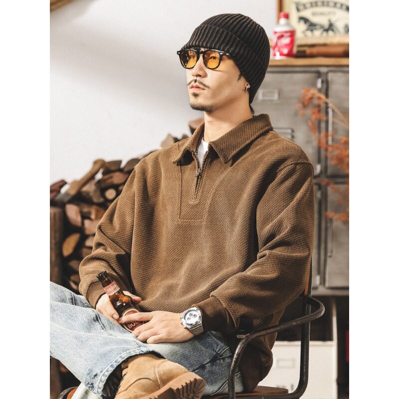 美式复古欧棉绒360g重磅卫衣男春季2026新款潮牌半拉链春装上衣男