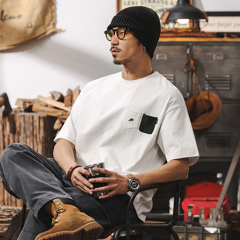 高端美式复古纯棉白色短袖T恤