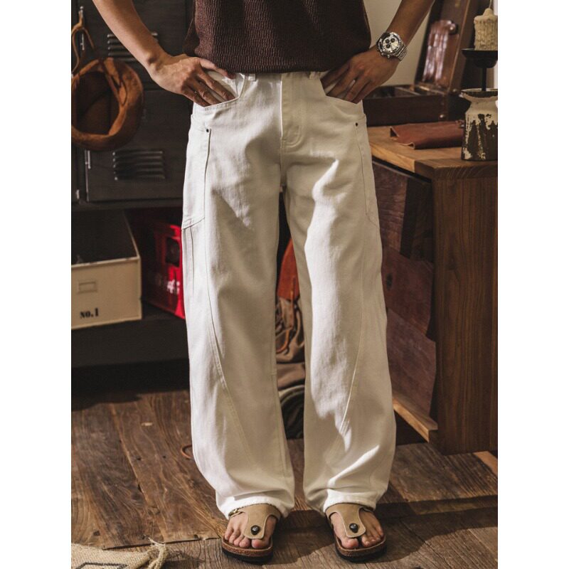 美式复古白色牛仔裤男2026春季潮牌直筒裤子男士工装裤宽松弯刀裤