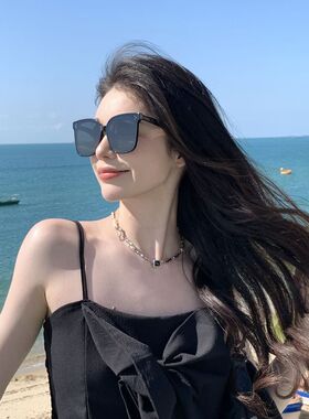 新款墨镜女高级感黑色网红偏光防晒太阳镜大框圆脸显瘦眼镜男款