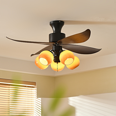 新款美式复古胡桃木色吊扇灯