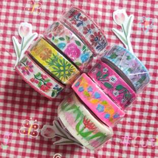 复古荧光花彩色刺绣花芙蓉玫瑰 分装 日本mt 花花和纸胶带合集
